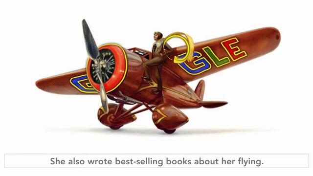 Амелия Еърхарт в логото на Google на борда на самолета си - Amelia Earhart Google Doodle - 24 юли 2012 г.