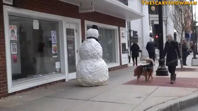Смях ! Снежен човек плаши кучета ! [ Скрита Камера ]