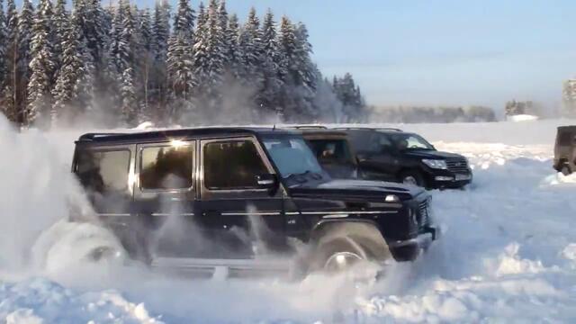 Mercedes G500 при - 30 градуса температура и около 50 см сняг!