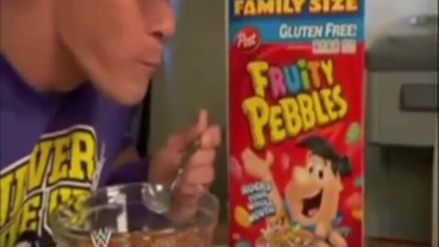 John Cena яде Eating Fruity Pebbles Funny Moment [HQ]
