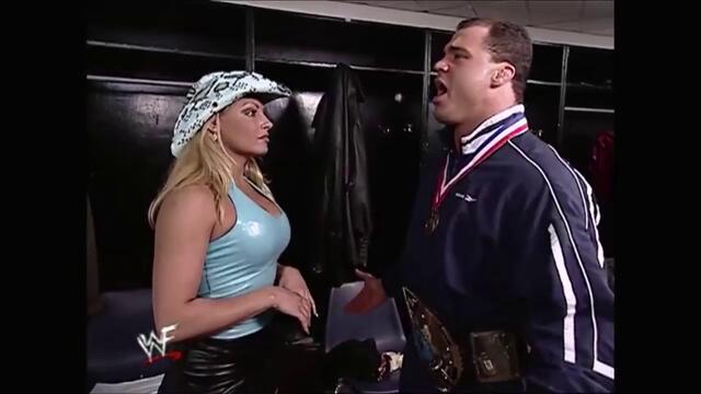 Trish Stratus backstage  Kurt Angle (Raw 22.01.2001)