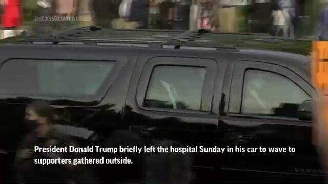 US President Donald Trump leaves hospital by car
