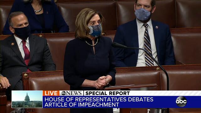 Nancy Pelosi delivers remarks during House debate to impeach President Donald Trump l ABC News