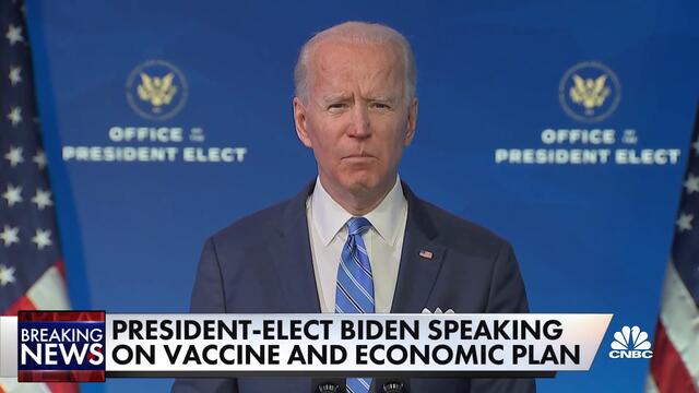 President-elect Joe Biden unveils $1.9 trillion plan to combat the virus and stimulate the economy