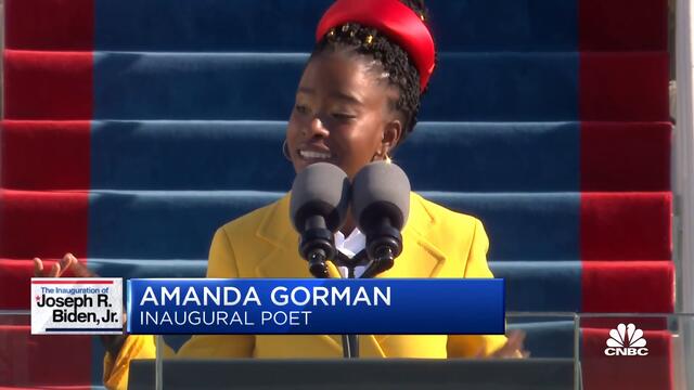 Inaugural poet Amanda Gorman delivers a poem at Joe Biden's inauguration