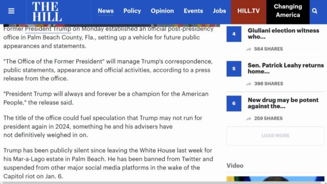 Trump Creates Office Of The Former President