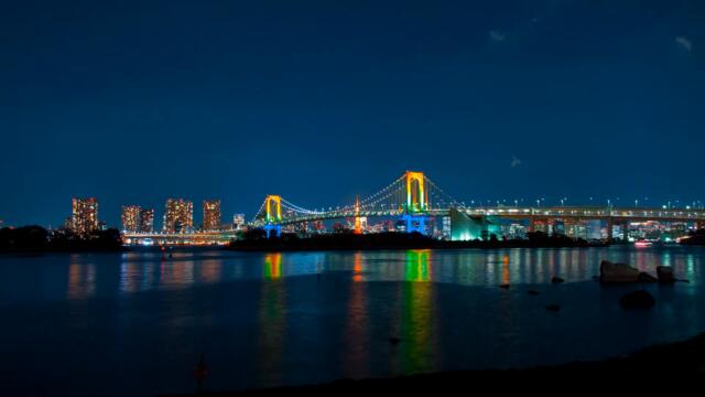 Rainbow Bridge Time Lapse. Tokyo Japan.