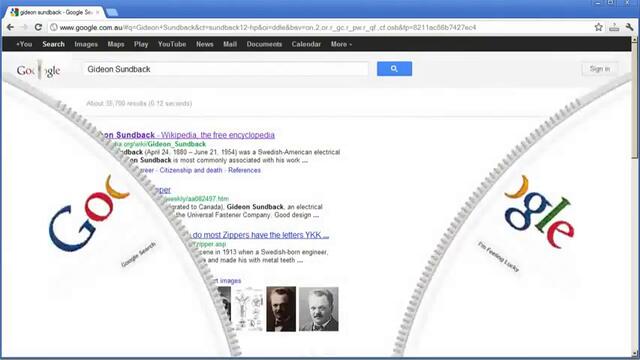 Гидеон Съндбек - Gideon Sundback -  и Zipper Google Doodle - 2012 г.