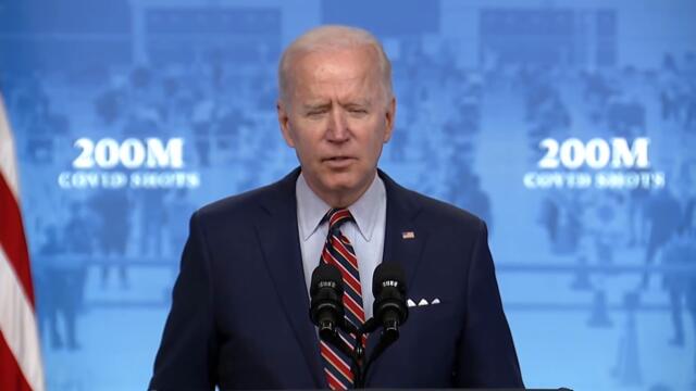 President Joe Biden speaks after 200 million vaccinations