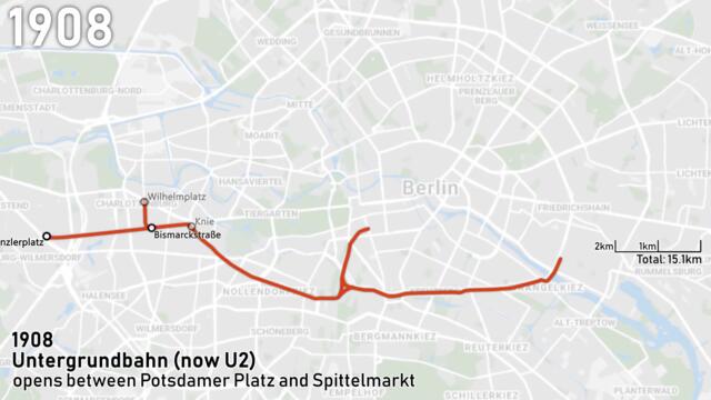 Berlin's rapid transit system (U-Bahn, S-Bahn) expansion animated 1902-2021
