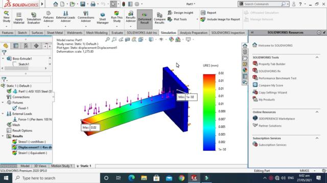SOLIDWORKS Simulation tutorial | Cantilever Beam Analysis | 3 Simulation Studies | Static Simulation