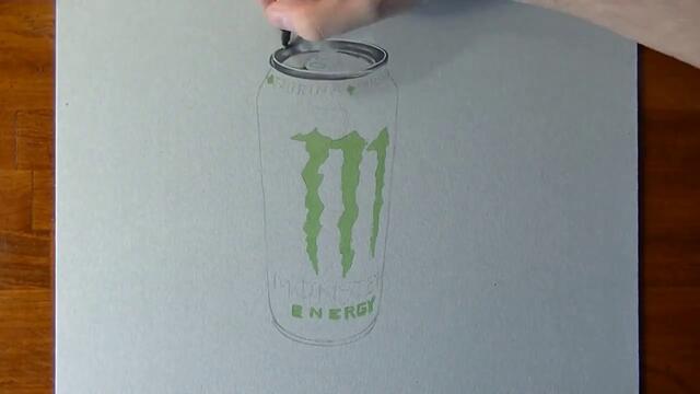 Страхотна 3d рисунка на Monster energy drink!