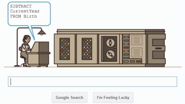 Грейс Хопър (Grace Hopper) - 107 г. от Рождението на първата жена - програмист в Google Doodle 2013