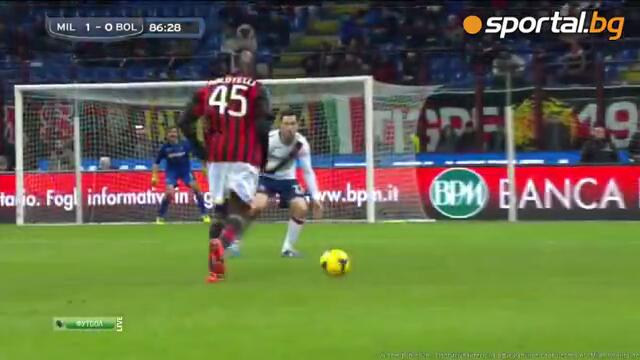 Балотели изригна с топовен гол Милан - Болоня 1-0