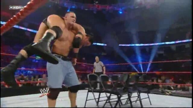 John Cena Attitude Adjustments Wade Barrett through six Chairs