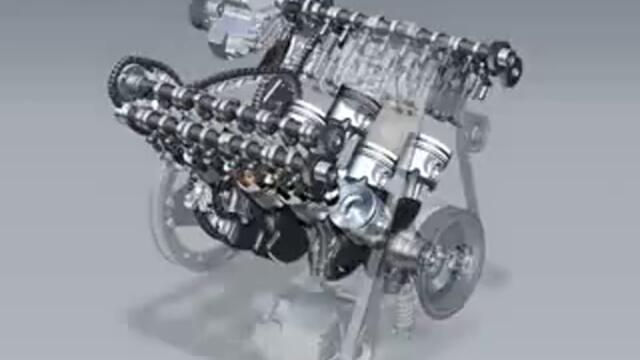 Motor funcionando V8 biturbo diesel 32 válvulas