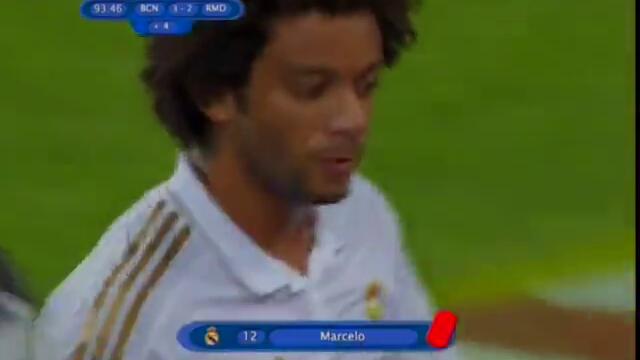 Marcelo brutal foul for Fabregas &amp; mass brawl (Barcelona vs Real Madrid)